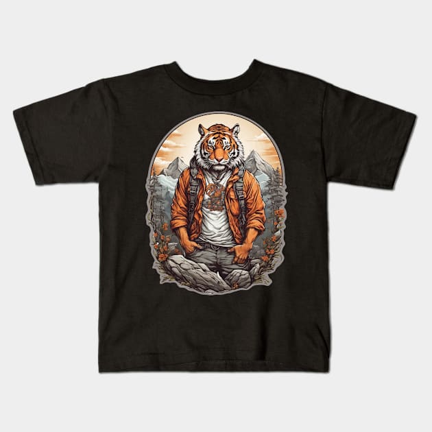 Tiger mountain climber Kids T-Shirt by chuseco3